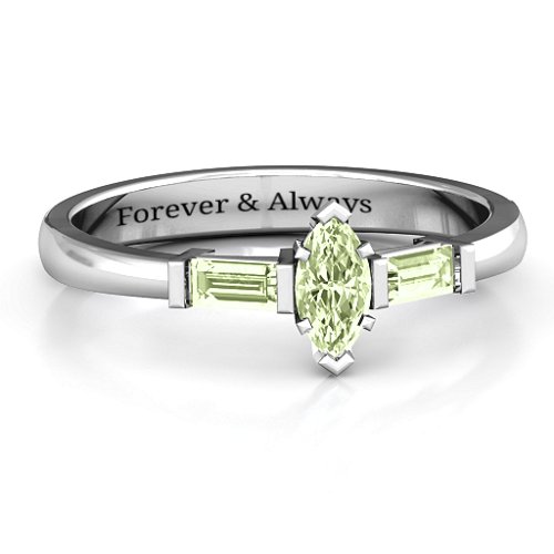 Marquise Cut Love Ring – Sterling Silver with Peridot