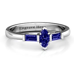 Marquise Cut Love Ring in 925 Sterling Silver with Blue Sapphire