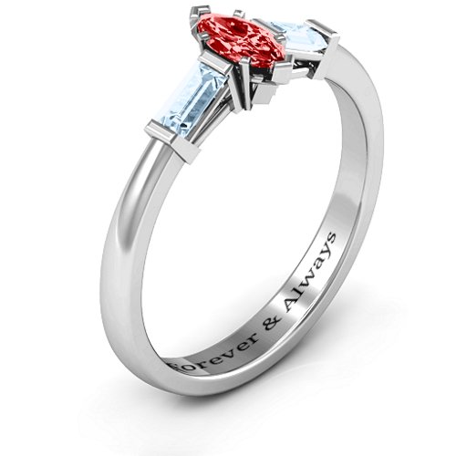 Marquise Cut Love Ring – Sterling Silver with Garnet and Aquamarine