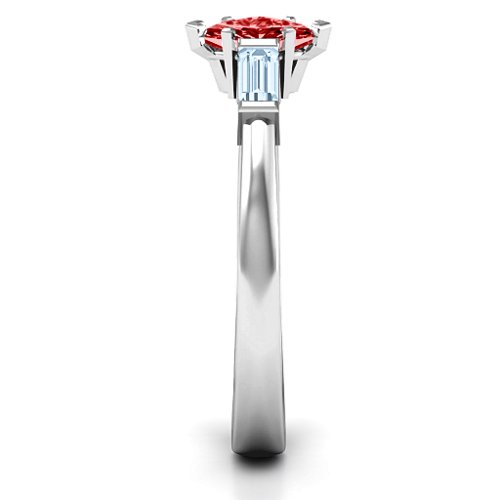 Marquise Cut Love Ring – Sterling Silver with Garnet and Aquamarine