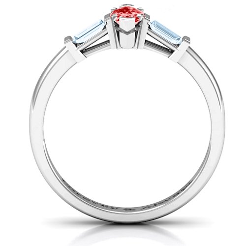 Marquise Cut Love Ring – Sterling Silver with Garnet and Aquamarine