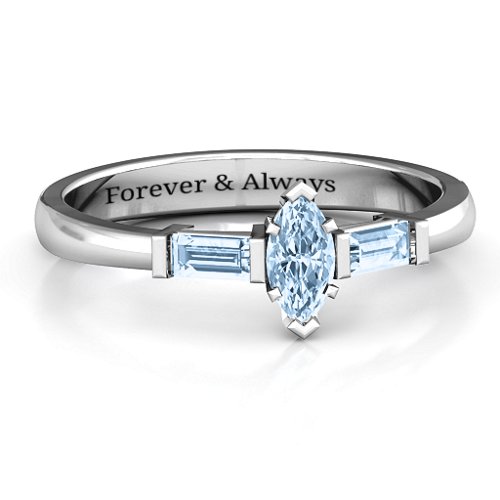 Marquise Cut Love Ring – Sterling Silver with Aquamarine