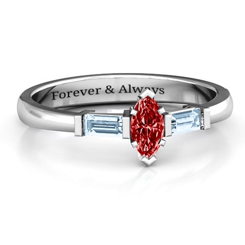 Marquise Cut Love Ring – Sterling Silver with Garnet and Aquamarine