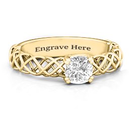 Tangled in Love Ring in 10K Solid Yellow Gold with White Premium Zirconia