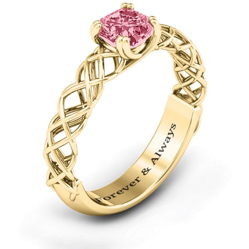 Tangled in Love Ring – 14K Yellow Gold with Red Premium Zirconia