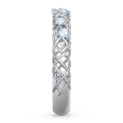 Stones Woven in Love Ring – Sterling Silver with Blue Topaz