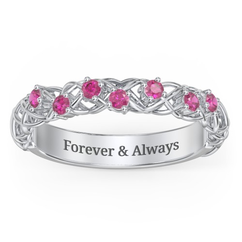 Stones Woven in Love Ring – Sterling Silver with Ruby