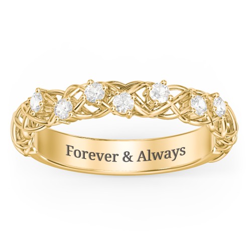 Stones Woven in Love Ring – 10K Yellow Gold with Cubic Zirconia