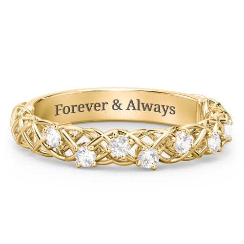 Stones Woven in Love Ring – 10K Yellow Gold with Cubic Zirconia