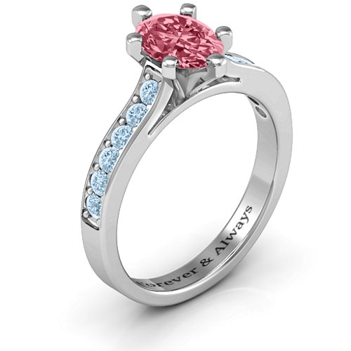 Shining in Love Ring – Sterling Silver with Red Premium Zirconia and Aquamarine