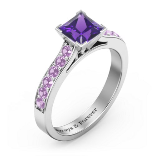 Janelle Princess Cut Ring – Sterling Silver with Amethyst Premium Zirconia and Amethyst