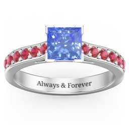 Janelle Princess Cut Ring in 925 Sterling Silver with Fancy Blue Premium Zirconia and Garnet