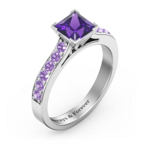 Janelle Princess Cut Ring – Sterling Silver with Amethyst Premium Zirconia and Amethyst