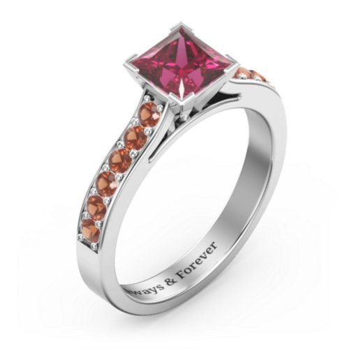 Janelle Princess Cut Ring – Sterling Silver with Red Premium Zirconia and Garnet