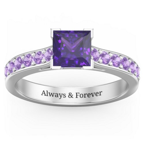 Janelle Princess Cut Ring – Sterling Silver with Amethyst Premium Zirconia and Amethyst