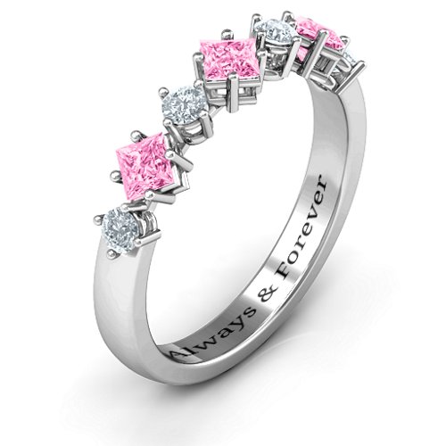Shape of her Heart Band Ring – Sterling Silver with Pink Tourmaline and Cubic Zirconia