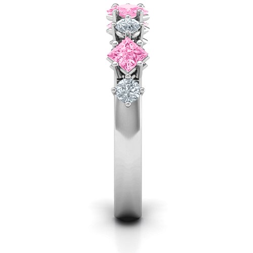 Shape of her Heart Band Ring – Sterling Silver with Pink Tourmaline and Cubic Zirconia