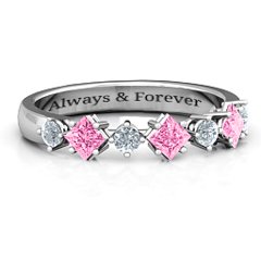 Shape of her Heart Band Ring – 10K White Gold with Pink Tourmaline and Cubic Zirconia