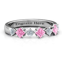 Shape of her Heart Band Ring in 10K Solid White Gold with Pink Tourmaline and Cubic Zirconia