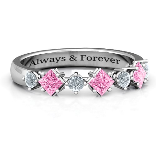 Shape of her Heart Band Ring – 10K White Gold with Pink Tourmaline and Cubic Zirconia