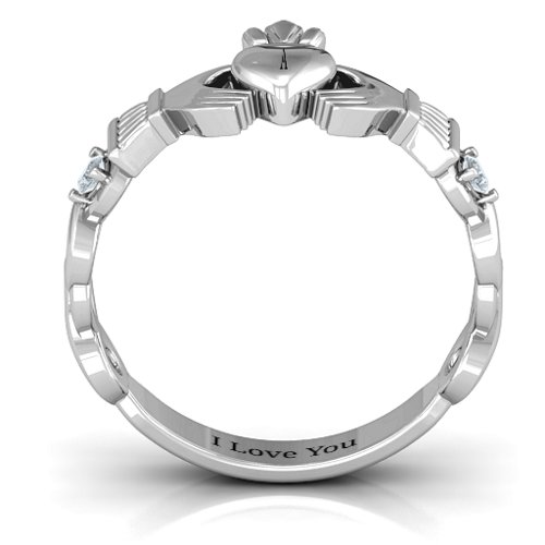 Infinity Claddagh With Side Stones Ring – Sterling Silver with Cubic Zirconia