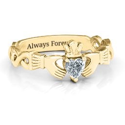 Infinity Claddagh with Heart Stone Ring in 18K Gold Plated Silver with Diamond