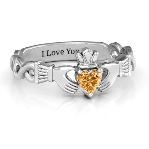 Infinity Claddagh with Heart Stone Ring
