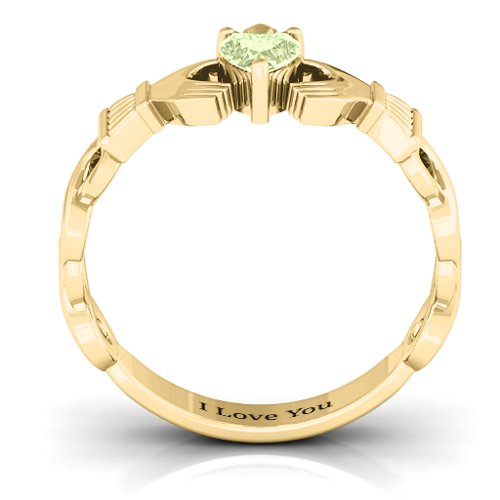 Infinity Claddagh with Heart Stone Ring – 18K Gold Plated Silver with Peridot