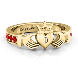 Classic Claddagh Ring with Accents in 18K Gold Plated Silver with Garnet