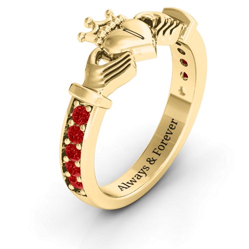 Classic Claddagh Ring with Accents – 18K Gold Plated Silver with Garnet
