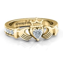 Classic Claddagh Heart Cut Ring with Accents in 18K Gold Plated Silver with Diamond