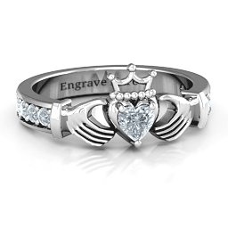 Classic Claddagh Heart Cut Ring with Accents in 925 Sterling Silver with Cubic Zirconia