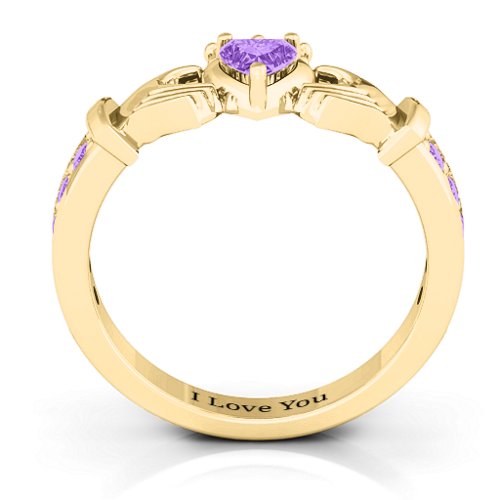 Classic Claddagh Heart Cut Ring with Accents – 18K Gold Plated Silver with Amethyst