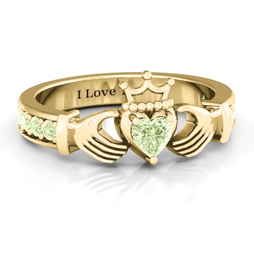 Classic Claddagh Heart Cut Ring with Accents – 18K Gold Plated Silver with Peridot