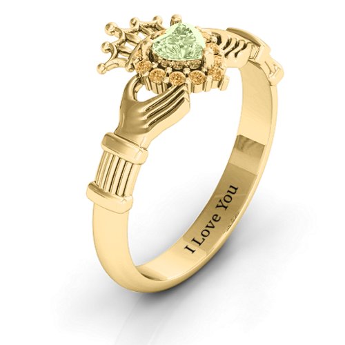 Claddagh with Halo Ring – 18K Gold Plated Silver with Peridot and Fancy Yellow Premium Zirconia