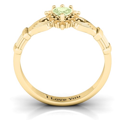 Claddagh with Halo Ring – 18K Gold Plated Silver with Peridot and Fancy Yellow Premium Zirconia
