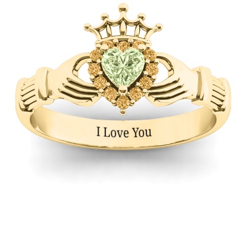 Claddagh with Halo Ring – 18K Gold Plated Silver with Peridot and Fancy Yellow Premium Zirconia