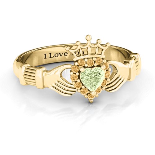 Claddagh with Halo Ring – 18K Gold Plated Silver with Peridot and Fancy Yellow Premium Zirconia