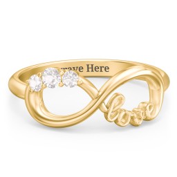 Birthstone Infinity Love Ring in 10K Solid Yellow Gold with Cubic Zirconia