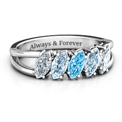 Angled Marquise Ring – Sterling Silver with Cubic Zirconia, Aquamarine, and Blue Topaz