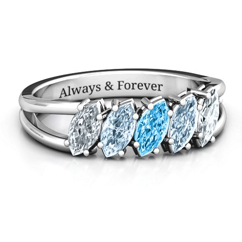 Angled Marquise Ring – Sterling Silver with Cubic Zirconia, Aquamarine, and Blue Topaz