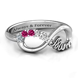 Mum's Infinite Love with Stones Ring in 925 Sterling Silver with Cubic Zirconia, Ruby, White Premium Zirconia, Aquamarine, Blue Topaz, and Blue Sapphire