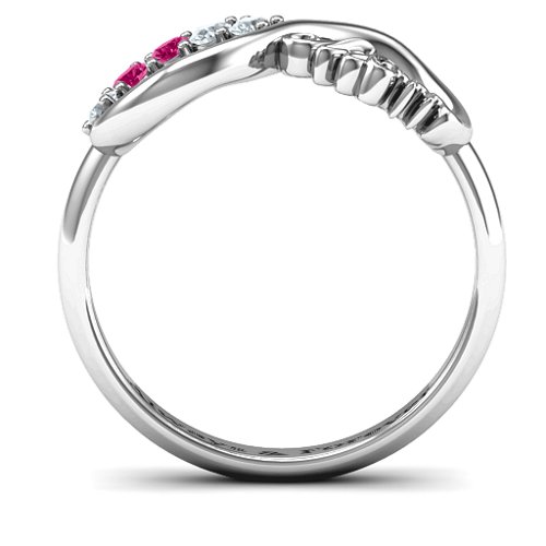 Mum's Infinite Love with Stones Ring – Sterling Silver with Cubic Zirconia and Ruby