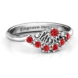 4 - 9 Stone Mom's Glimmering Love Ring in 925 Sterling Silver with Garnet, Amethyst, and Cubic Zirconia