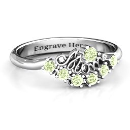 4 - 9 Stone Mom's Glimmering Love Ring in 925 Sterling Silver with Peridot, Amethyst, and Cubic Zirconia