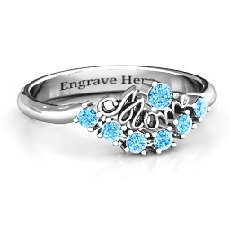 4 - 9 Stone Mom's Glimmering Love Ring in 925 Sterling Silver with Blue Topaz, Amethyst, and Cubic Zirconia