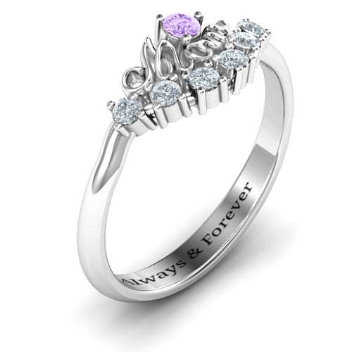 4 - 9 Stone Mom's Glimmering Love Ring – Sterling Silver with Amethyst and Cubic Zirconia