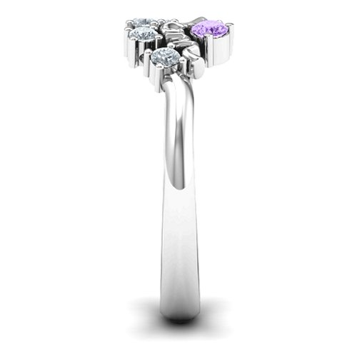 4 - 9 Stone Mom's Glimmering Love Ring – Sterling Silver with Amethyst and Cubic Zirconia