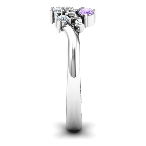 4 - 9 Stone Mom's Glimmering Love Ring – Sterling Silver with Amethyst and Cubic Zirconia