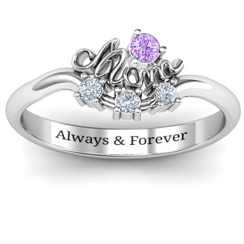 4 - 9 Stone Mom's Glimmering Love Ring – Sterling Silver with Amethyst and Cubic Zirconia